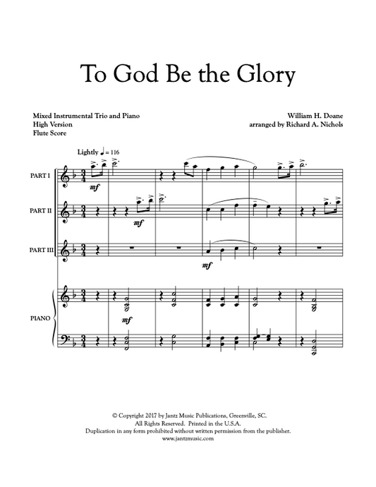 To God Be the Glory - Flute Trio