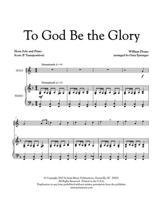 To God Be the Glory - Horn Solo