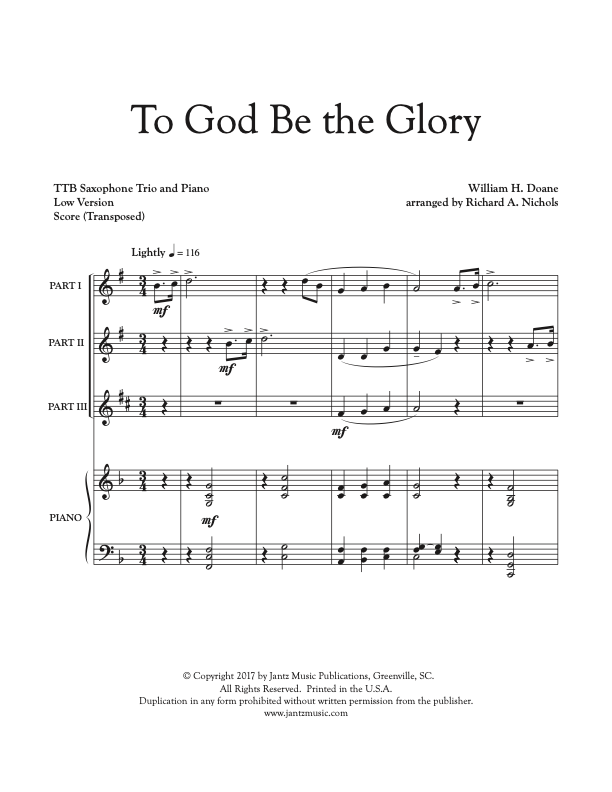To God Be the Glory - TTB Saxophone Trio