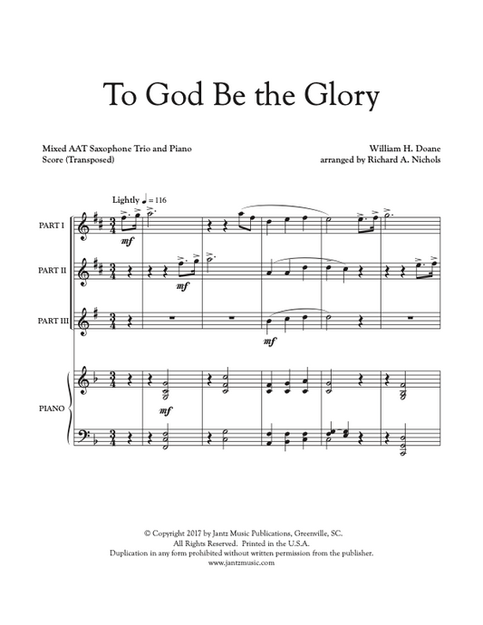 To God Be the Glory - AAT Saxophone Trio