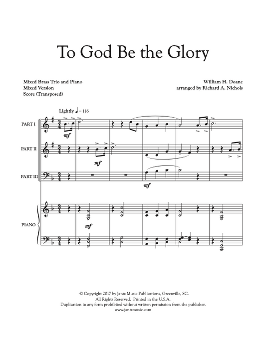 To God Be the Glory - Mixed Brass Trio