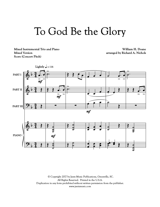 To God Be the Glory - Combined Set of Mixed Brass & Mixed Woodwind Trios