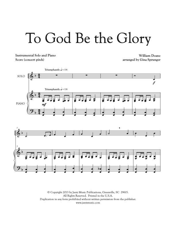 To God Be the Glory - Combined Set of All Solo Instrument Options ...