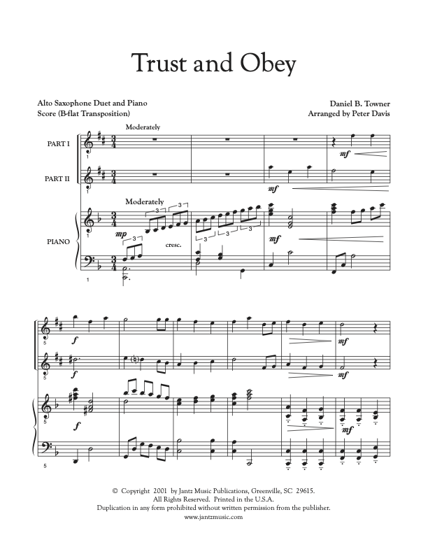Trust and Obey - Alto Saxophone Duet