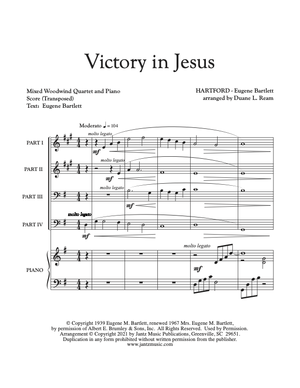 Victory in Jesus - Mixed Woodwind Quartet w/ piano