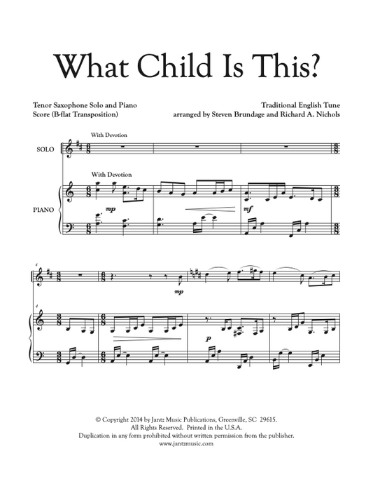 What Child Is This? - Tenor Saxophone Solo