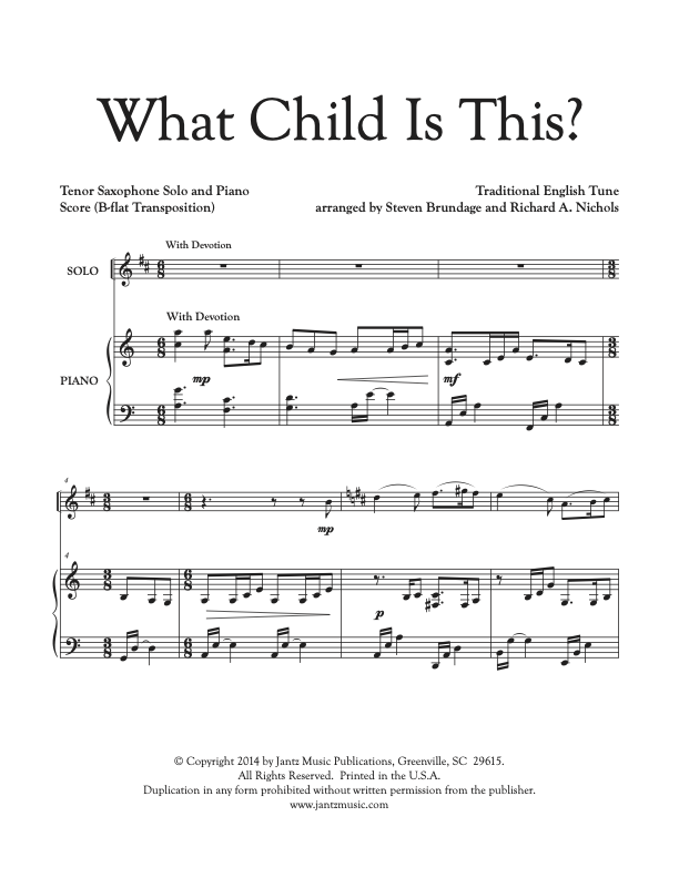 What Child Is This? - Tenor Saxophone Solo