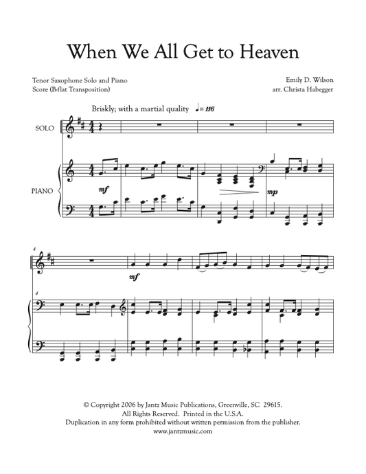 When We All Get to Heaven - Tenor Saxophone Solo