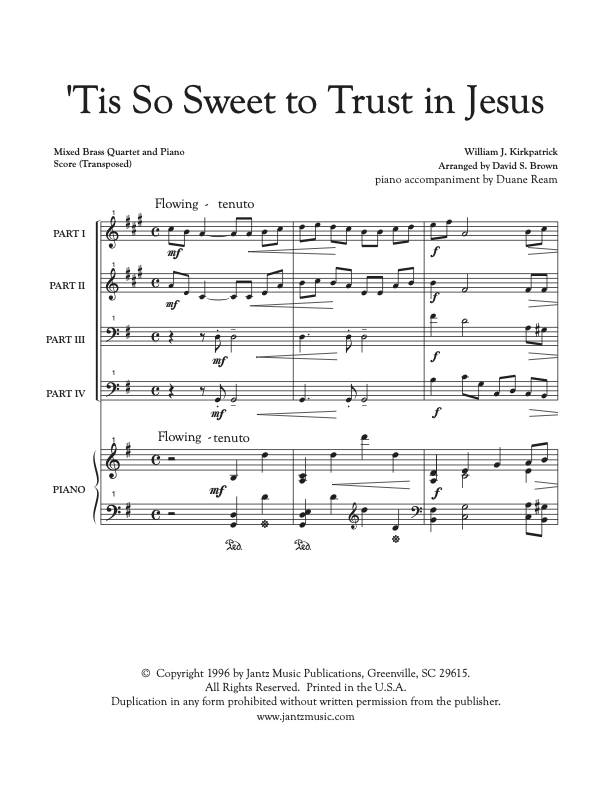 'Tis So Sweet to Trust in Jesus - Mixed Brass Quartet w/ piano